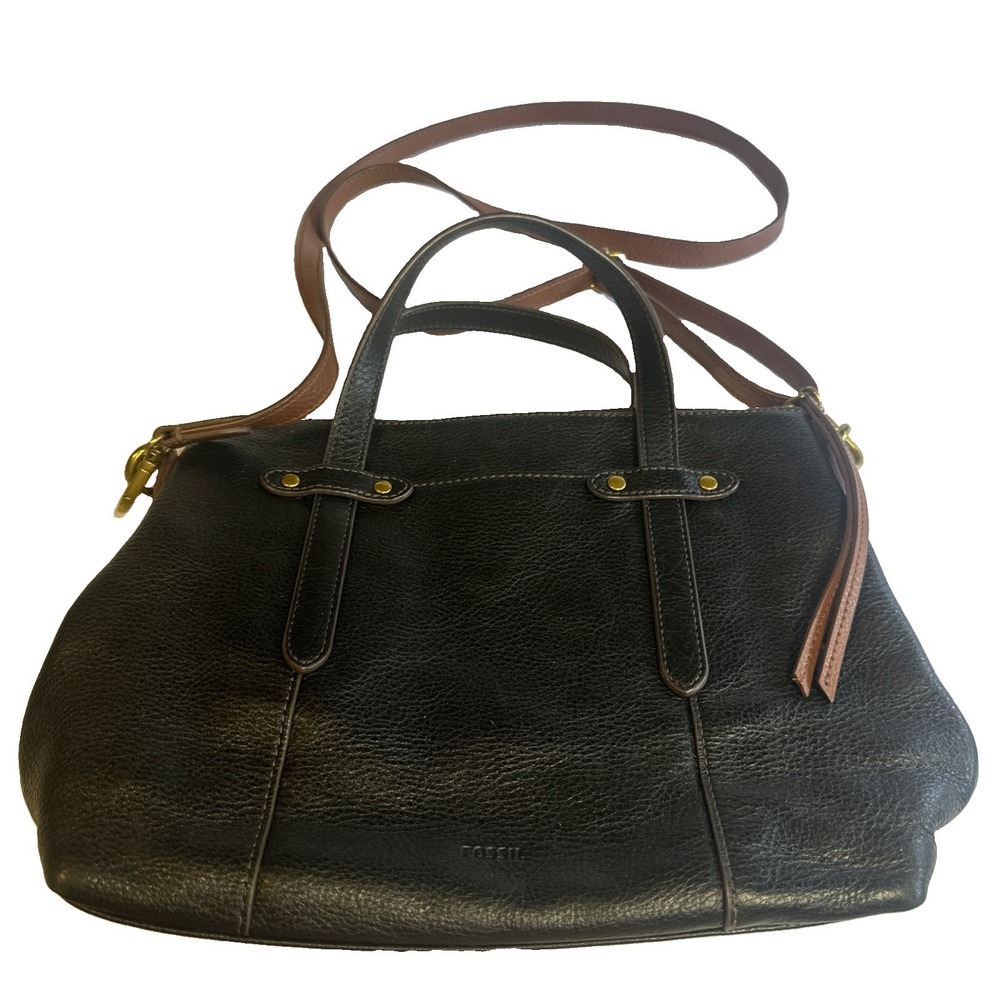 Fossil Black Leather Crossbody Bag Purse Med Size 12" x 9"